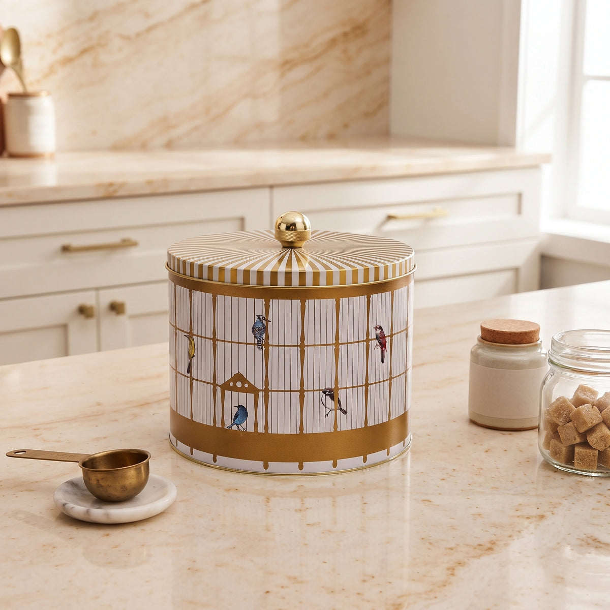Maria Roma Bird Cage Round Metal Storage Tin with Knob Lid, 2.9 L