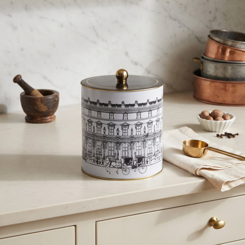 Maria Roma City Bonjour Round Metal Storage Tin with Knob Lid, 4.1 L