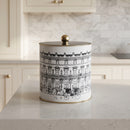Maria Roma City Bonjour Round Metal Storage Tin with Knob Lid, 4.1 L