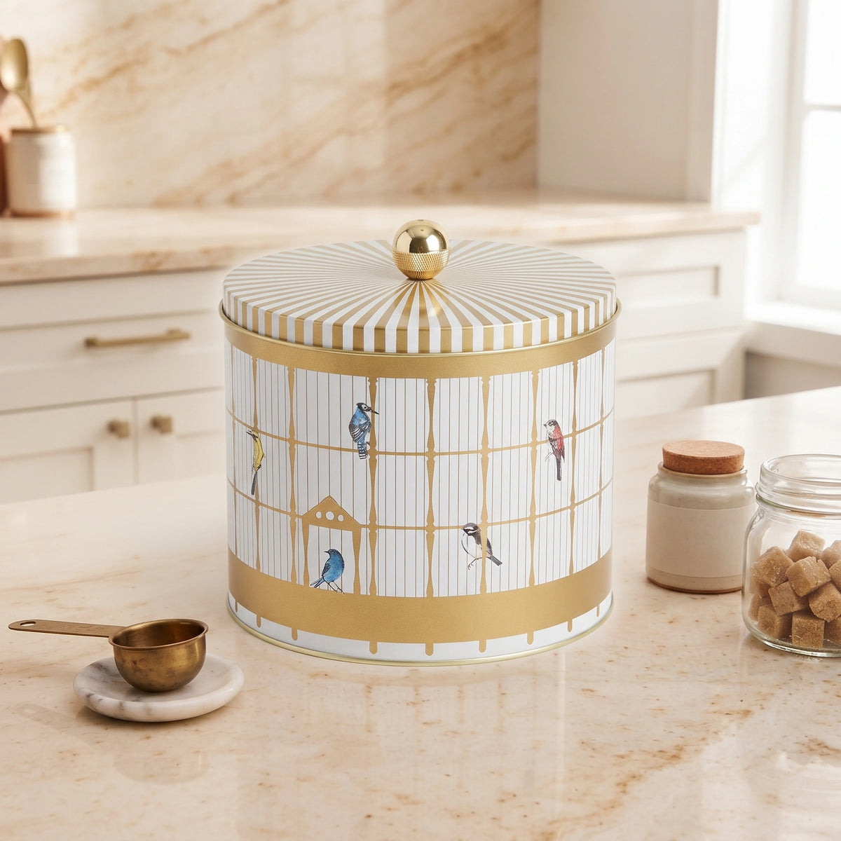 Maria Roma Bird Cage Round Metal Storage Tin with Knob Lid, 2.9 L