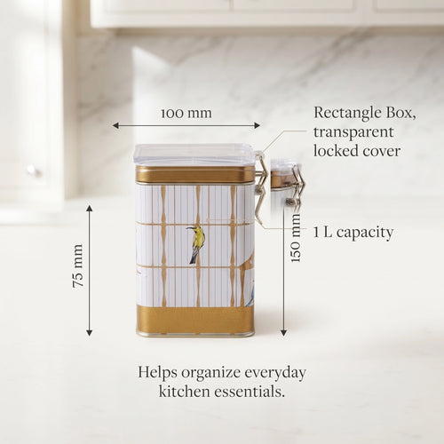 Maria Roma Bird Cage Rectangular Metal Storage Tin with Clear Wire-Clasp Lid, 1 L