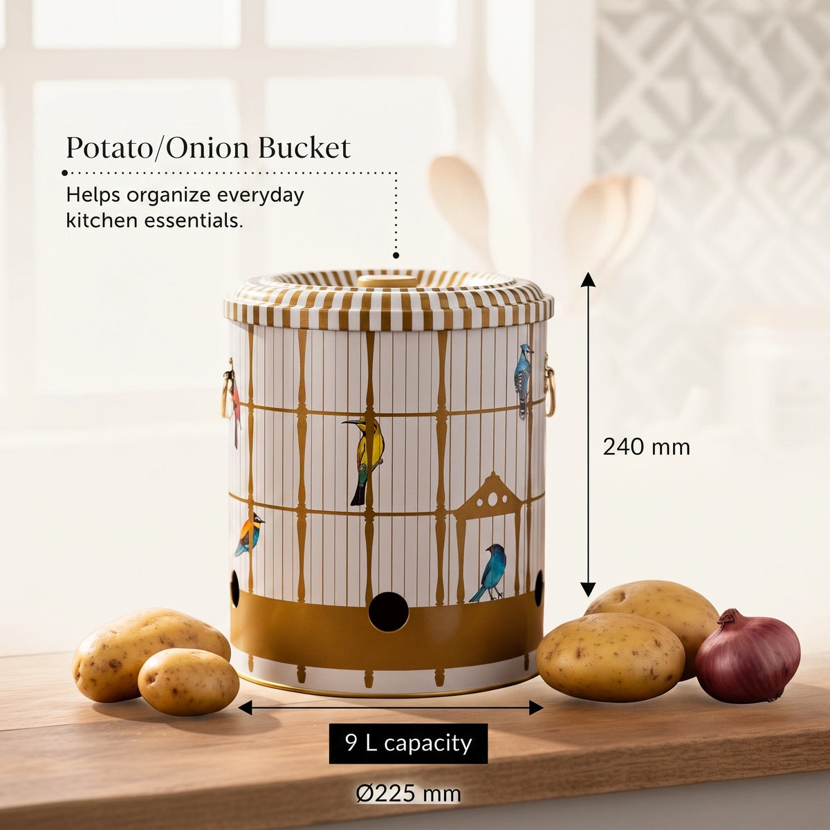 Maria Roma Bird Cage Metal Vegetable Storage Bin, 9 L
