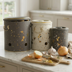 MARIA ROMA Terrazzo 3-Piece Potato Onion Garlic Bin Set - Grey Speckled Metal