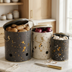 MARIA ROMA Terrazzo 3-Piece Potato Onion Garlic Bin Set - Grey Speckled Metal