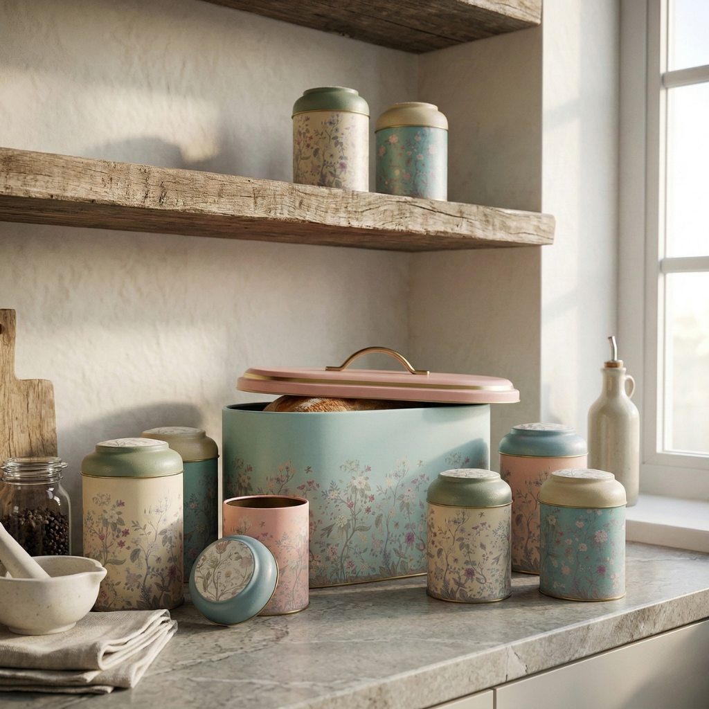 MARIA ROMA Botanica 7-Piece Kitchen Storage Set - Bread Box & Canisters