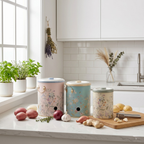 MARIA ROMA Botanica 3-Piece Potato Onion Garlic Bin Set - Floral Metal Canisters