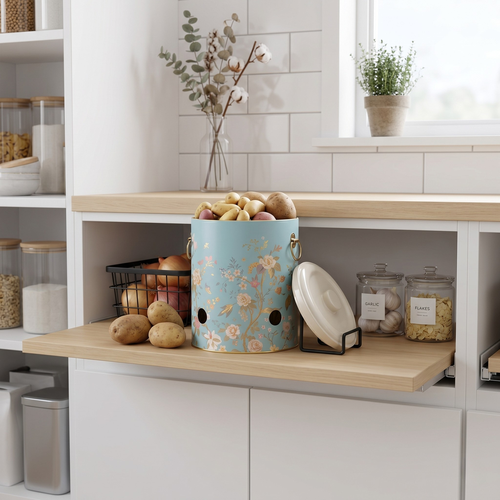MARIA ROMA Botanica 3-Piece Potato Onion Garlic Bin Set - Floral Metal Canisters