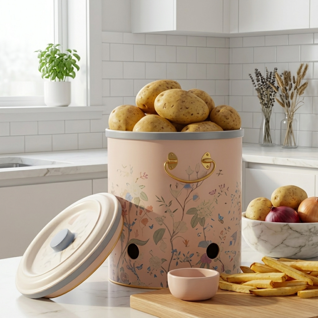 MARIA ROMA Botanica 3-Piece Potato Onion Garlic Bin Set - Floral Metal Canisters