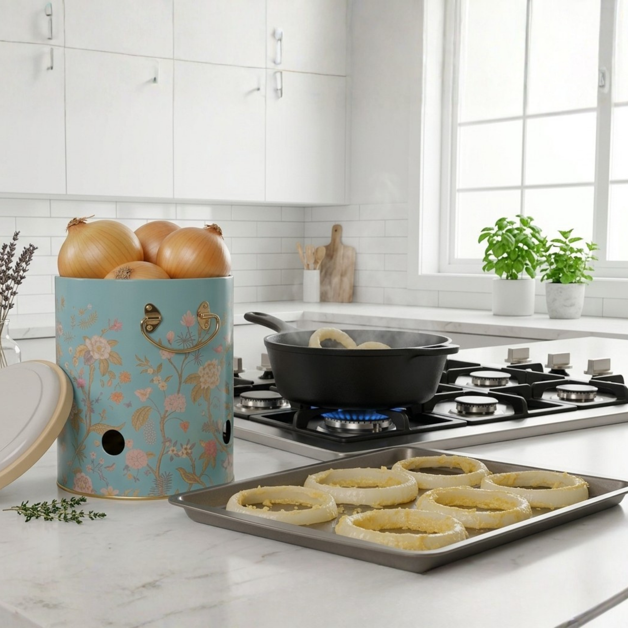 MARIA ROMA Botanica 3-Piece Potato Onion Garlic Bin Set - Floral Metal Canisters