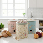 MARIA ROMA Botanica 3-Piece Potato Onion Garlic Bin Set - Floral Metal Canisters