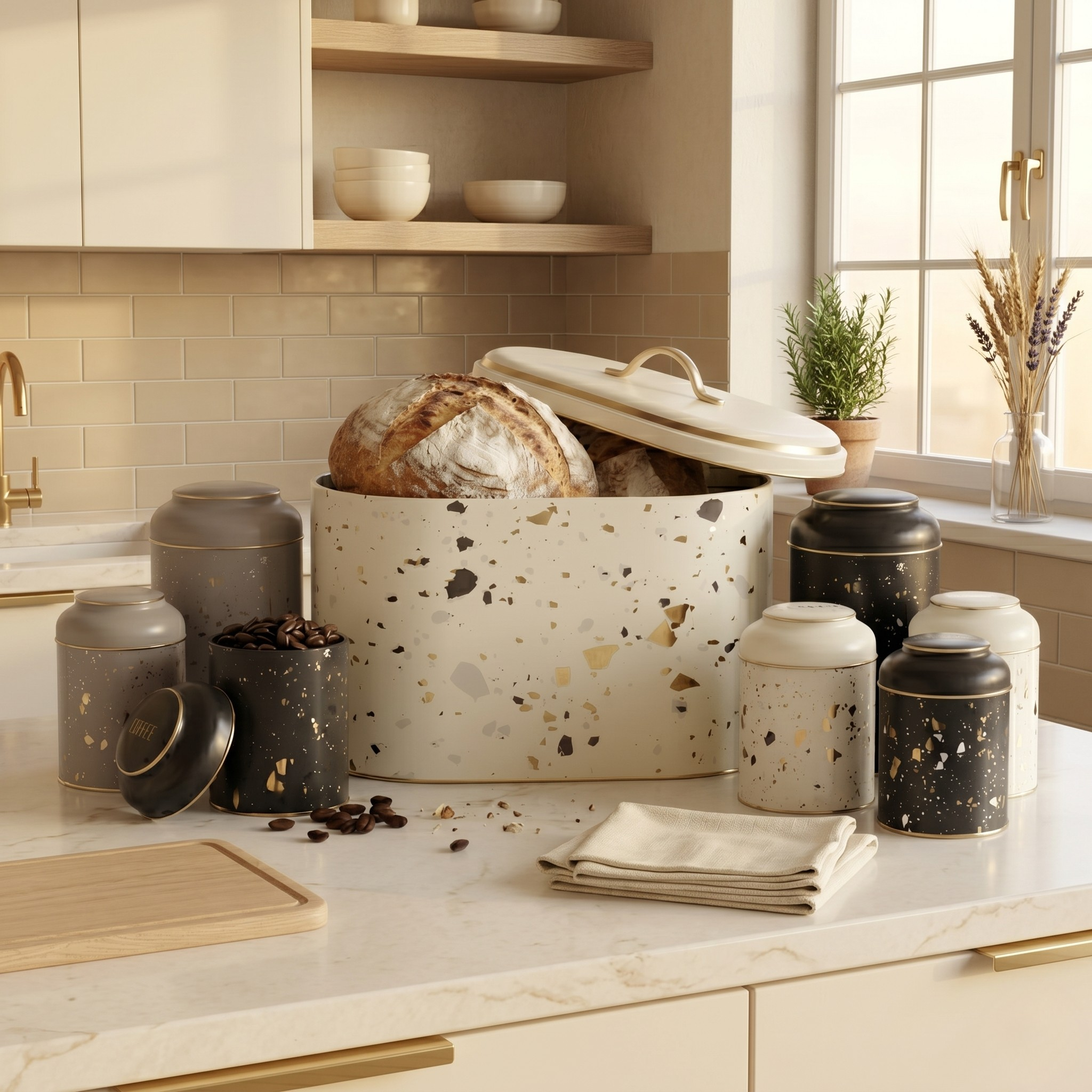 MARIA ROMA Terrazzo 7-Piece Kitchen Storage Set – Bread Box & Canisters