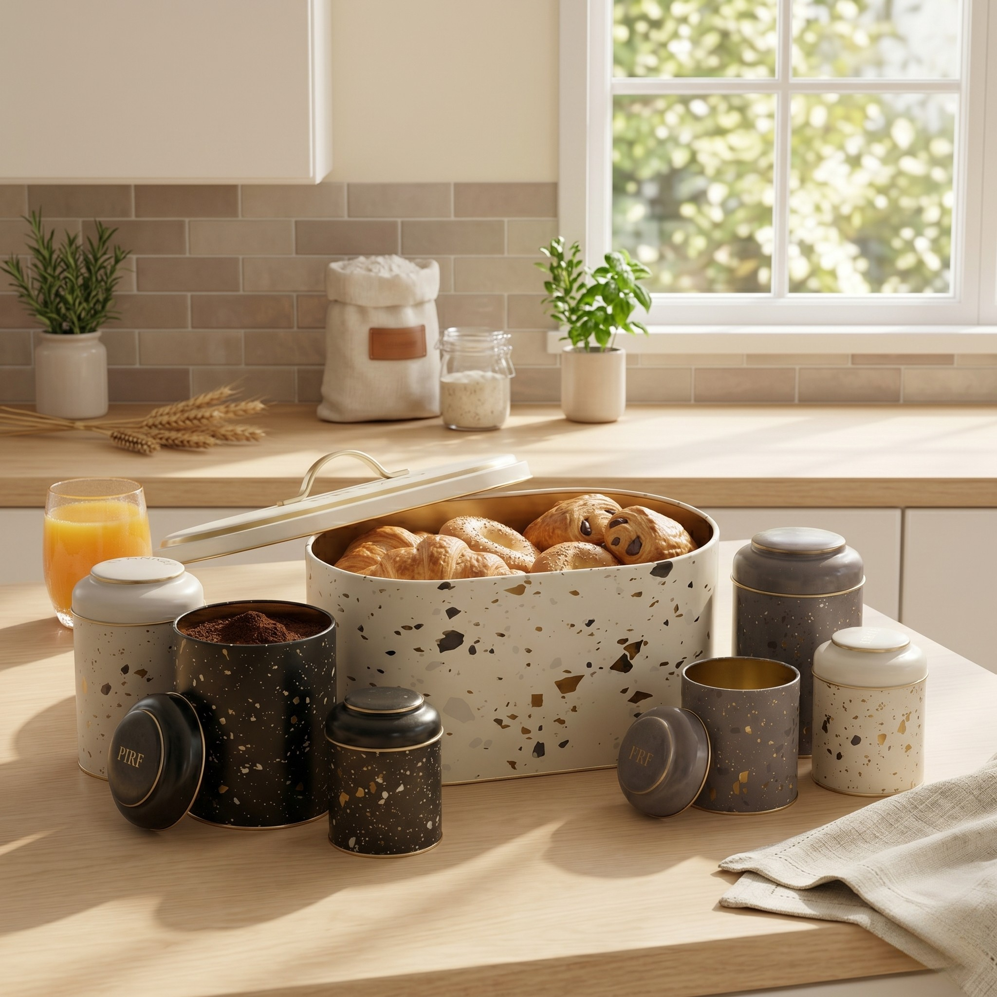 MARIA ROMA Terrazzo 7-Piece Kitchen Storage Set – Bread Box & Canisters