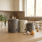 MARIA ROMA Terrazzo 3-Piece Potato Onion Garlic Bin Set - Grey Speckled Metal