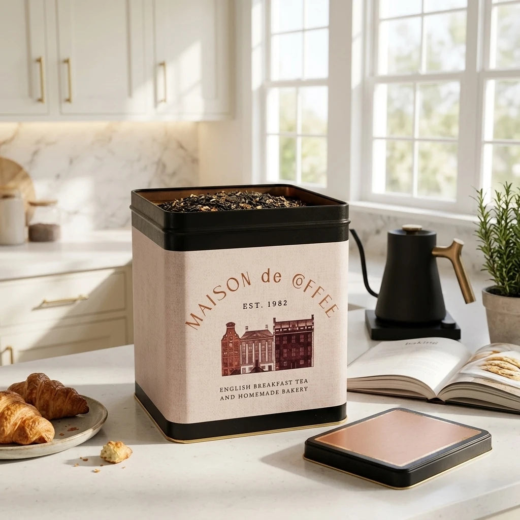 Maria Roma Azura Square Metal Coffee Storage Tin, 1.8 L