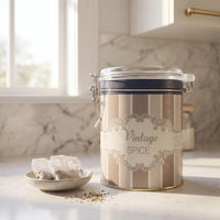 Maria Roma Elegance Round Metal Spice Storage Tin with Clear Wire-Clasp Lid, 0.6 L