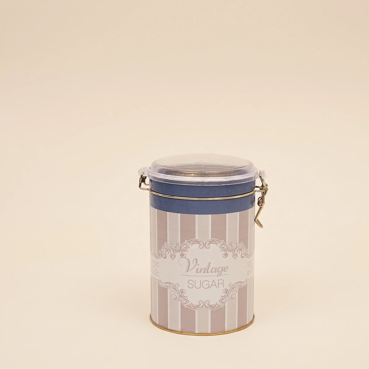 Maria Roma Elegance Round Metal Sugar Storage Tin with Clear Wire-Clasp Lid, 1.1 L