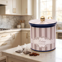 Maria Roma Elegance Blue Round Metal Storage Tin with Knob Lid, 2.1 L