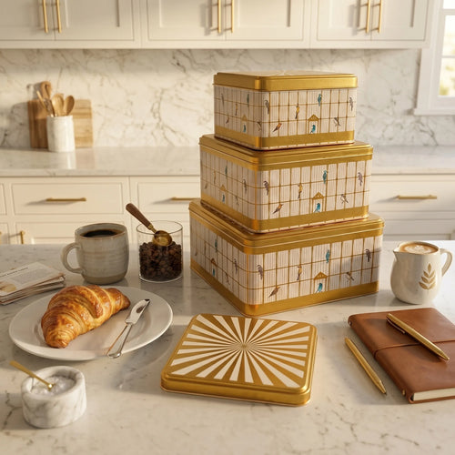 MARIA ROMA Bird Cage 3-Piece Coffee Sugar Tea Bin Set - Square Metal Canisters