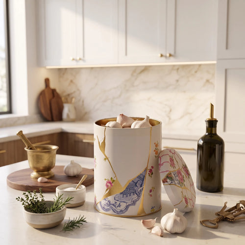 MARIA ROMA Kintsugi Round Garlic Storage - Metal Canisters