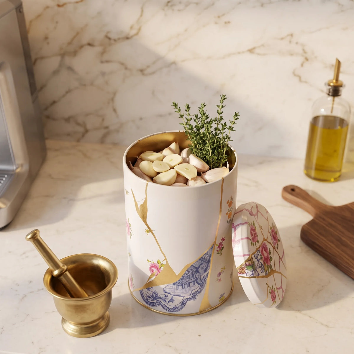MARIA ROMA Kintsugi Round Garlic Storage - Metal Canisters