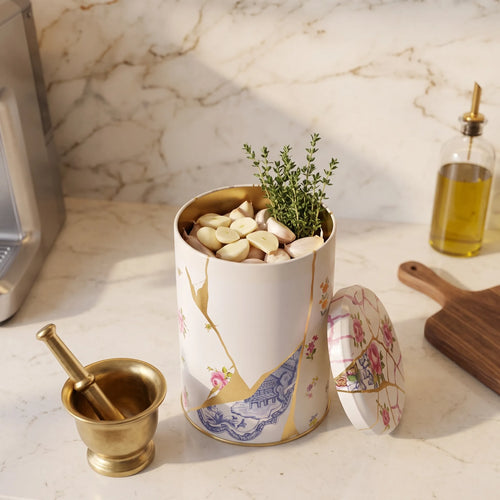 MARIA ROMA Kintsugi Round Garlic Storage - Metal Canisters