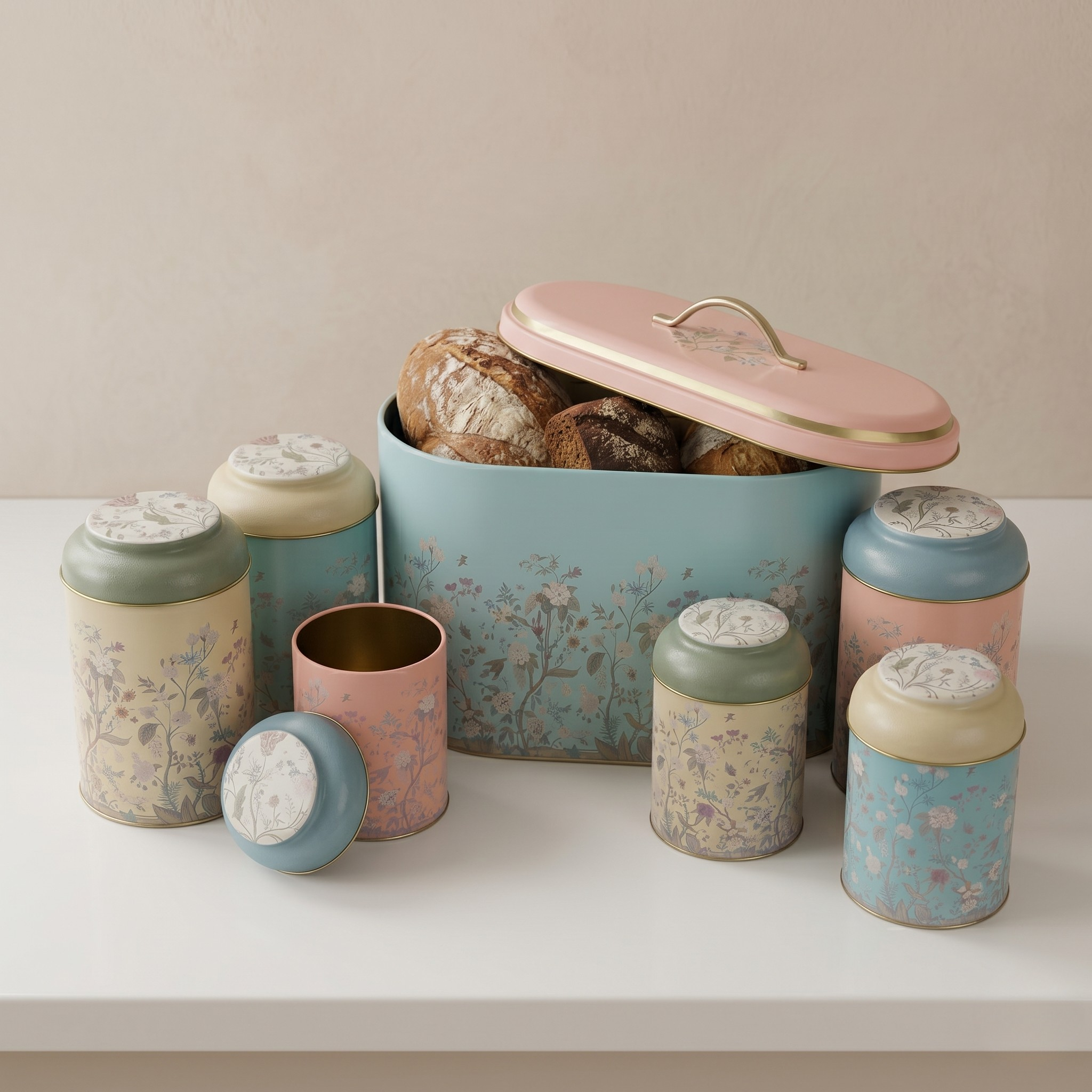 MARIA ROMA Botanica 7-Piece Kitchen Storage Set - Bread Box & Canisters