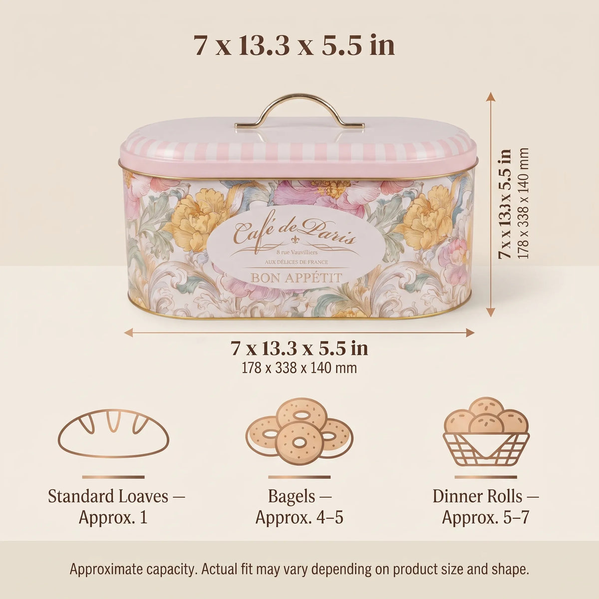 Maria Roma Decorative Metal Storage Tin, 5.5 L