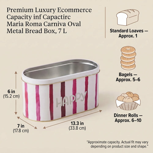 Maria Roma Aura Happy Metal Bread Box, 7 L