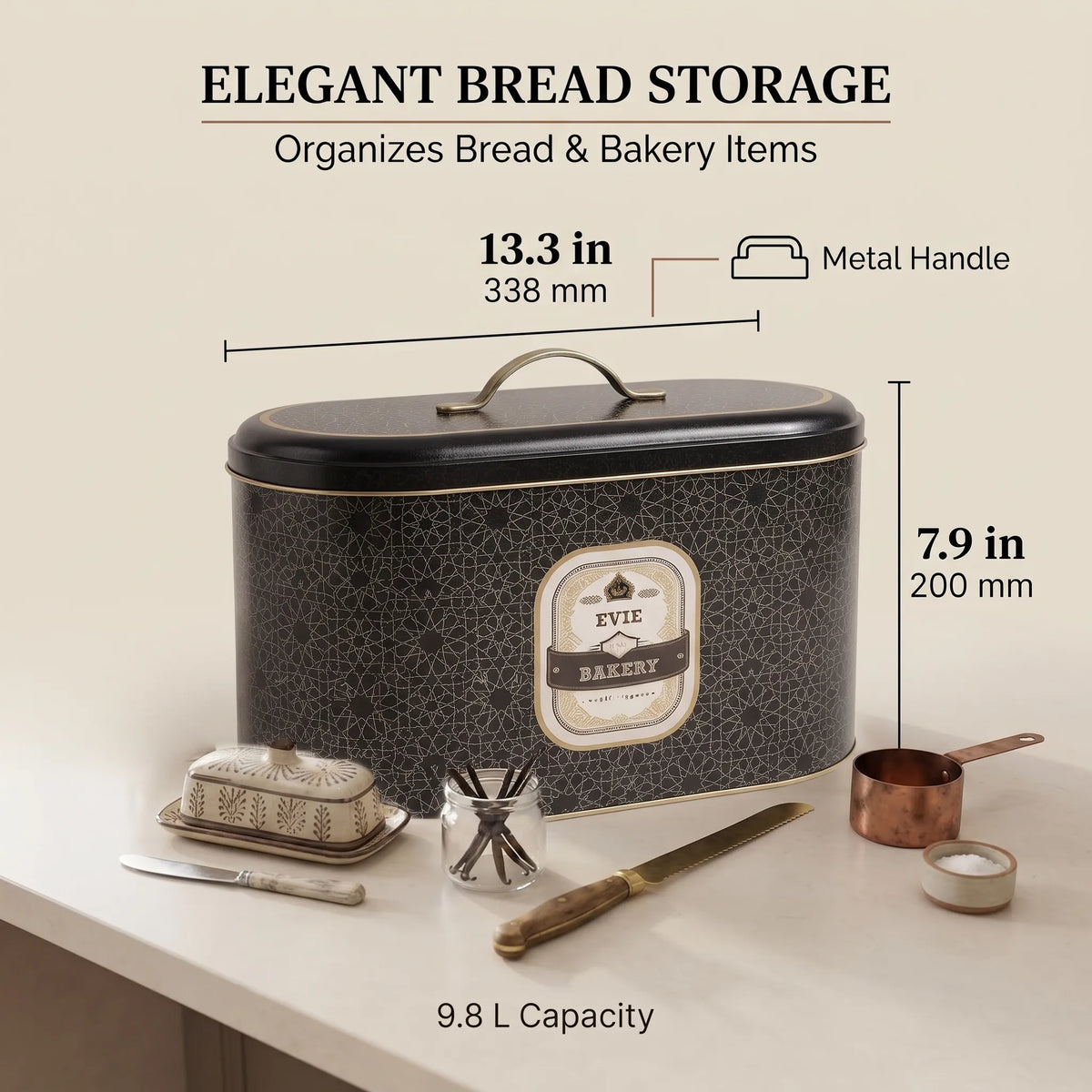 Maria Roma Trellis Bakery Metal Bread Box, 10.4 L