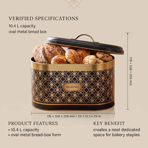 Maria Roma Art Deco Metal Bread Box, 10.4 L