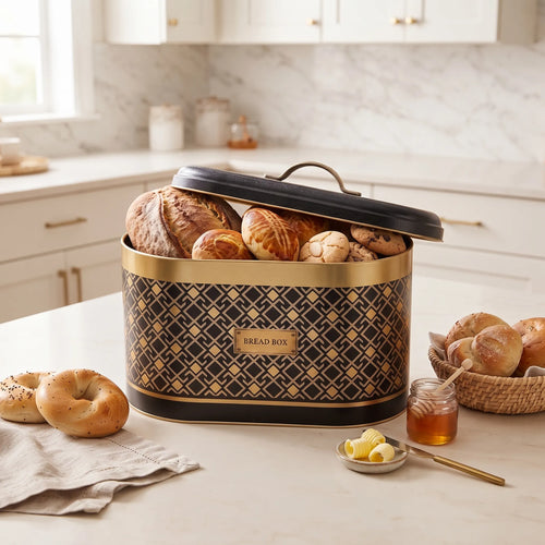 Maria Roma Art Deco Metal Bread Box, 10.4 L