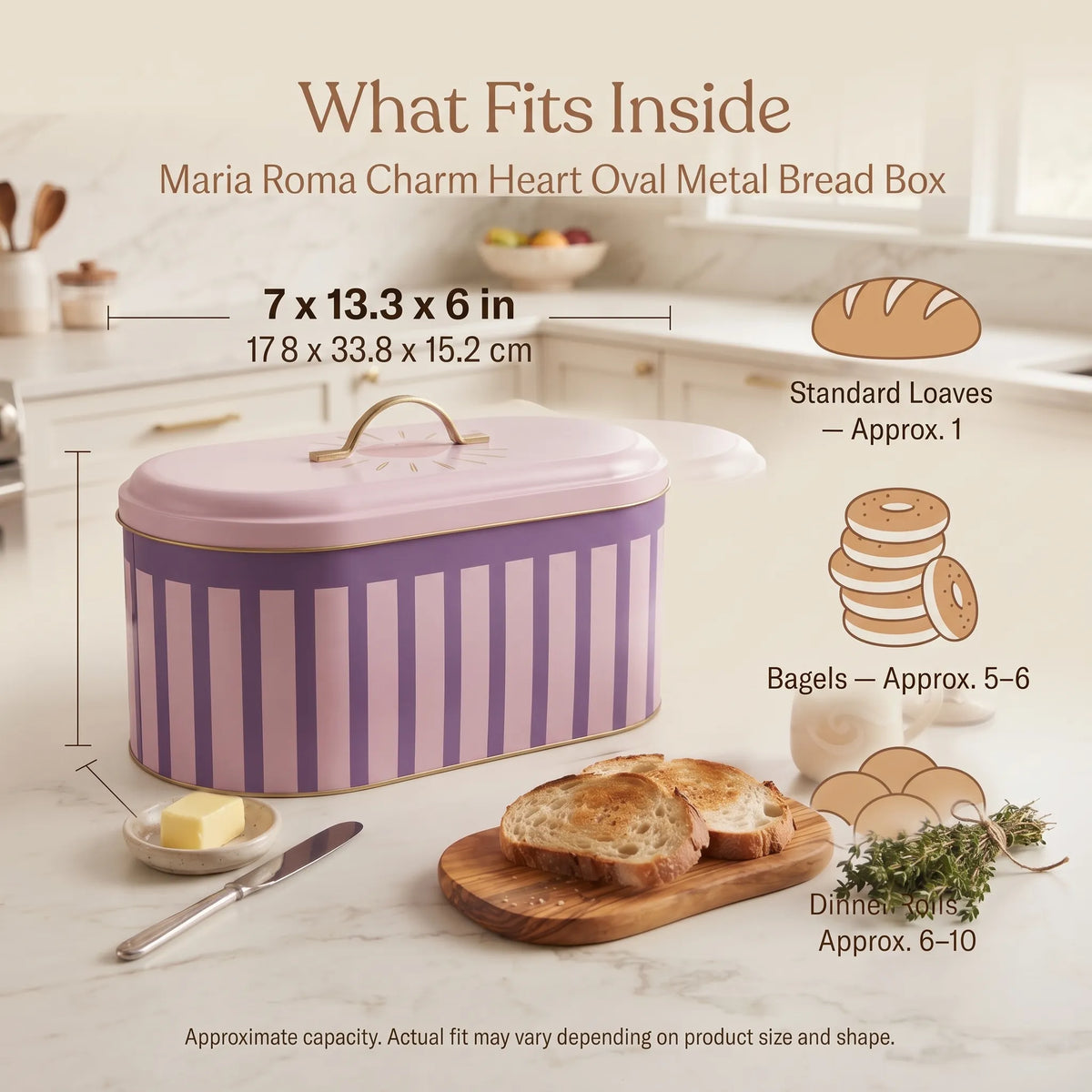 Maria Roma Pink Checkers Metal Bread Box, 7 L, 17.8 × 33.8 × 15.2 cm