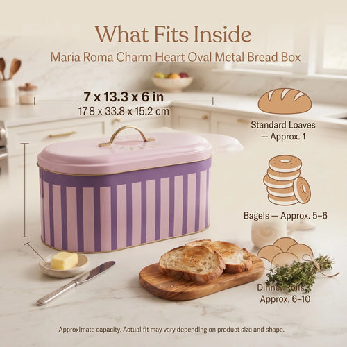 Maria Roma Pink Checkers Metal Bread Box, 7 L, 17.8 × 33.8 × 15.2 cm