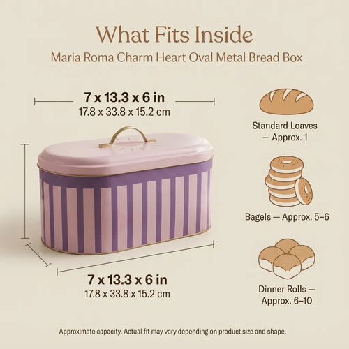 Maria Roma Pink Checkers Metal Bread Box, 7 L, 17.8 × 33.8 × 15.2 cm