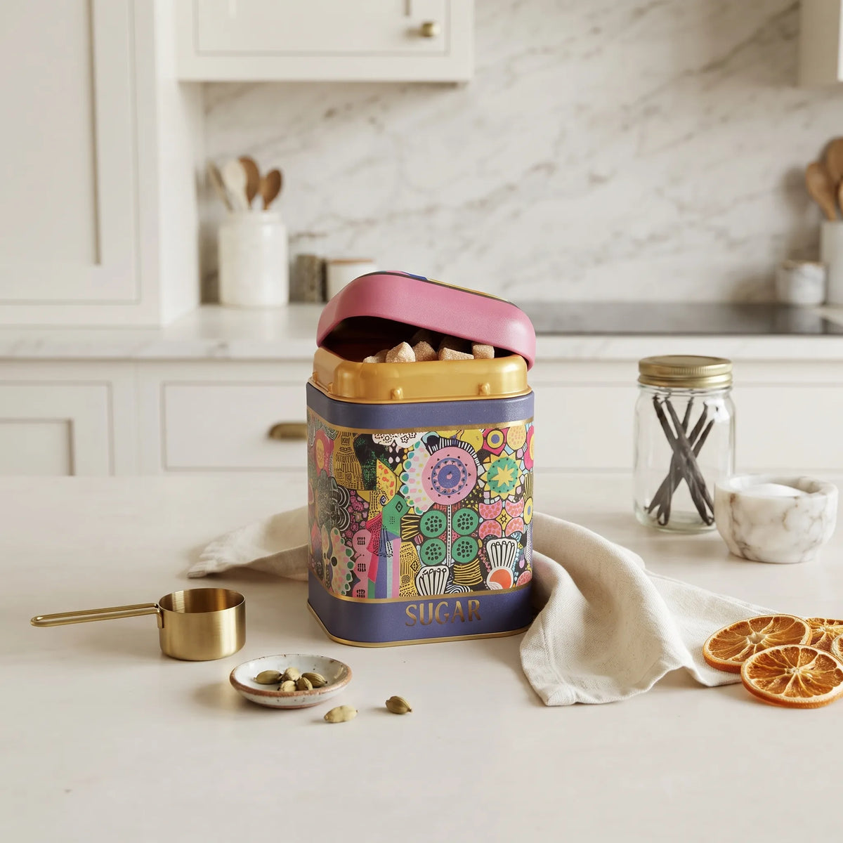 Maria Roma Sunflower Square Metal Sugar Storage Tin, 1.4 L