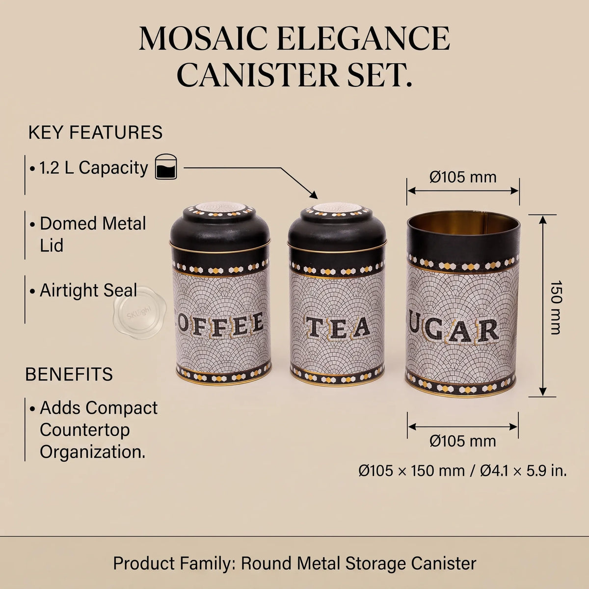 Maria Roma Mosaic Round Metal Storage Tin Set of 3