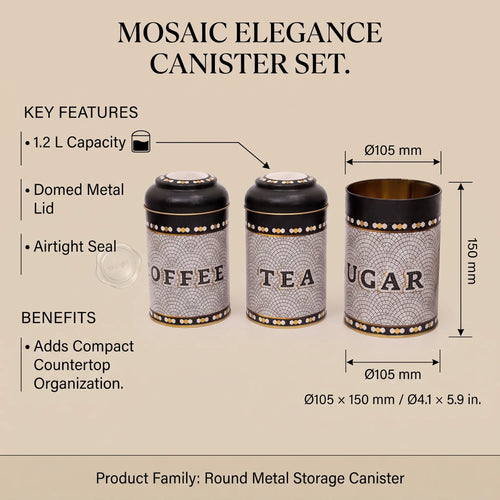 Maria Roma Mosaic Round Metal Storage Tin Set of 3