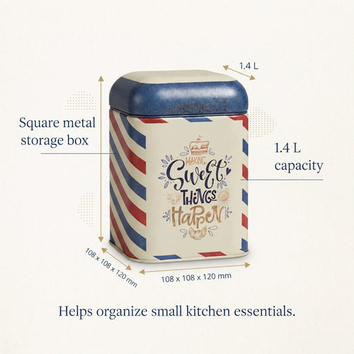 Maria Roma Post Sweet Square Metal Storage Tin, 1.4 L