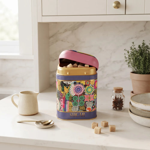 Maria Roma Sunflower Square Metal Sugar Storage Tin, 1.4 L