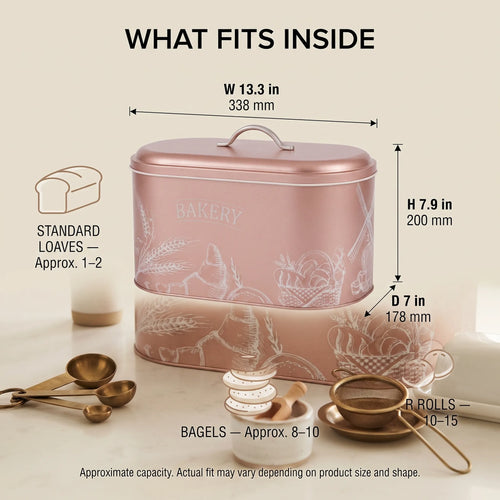 Maria Roma Bakery Rose Gold Metal Bread Box, 10.4 L