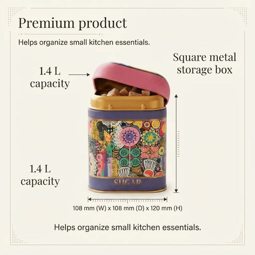 Maria Roma Sunflower Square Metal Sugar Storage Tin, 1.4 L