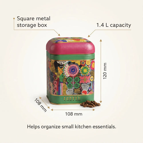 Maria Roma Sunflower Square Metal Coffee Storage Tin, 1.4 L