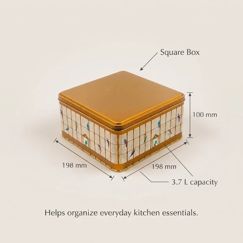 Maria Roma Bird Cage Gold Square Metal Storage Tin, 3.7 L