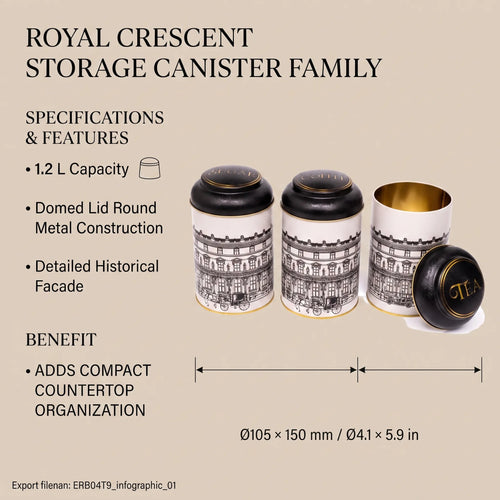 Maria Roma City Round Metal Storage Tin Set of 3, 10.5 × 10.5 × 15 cm