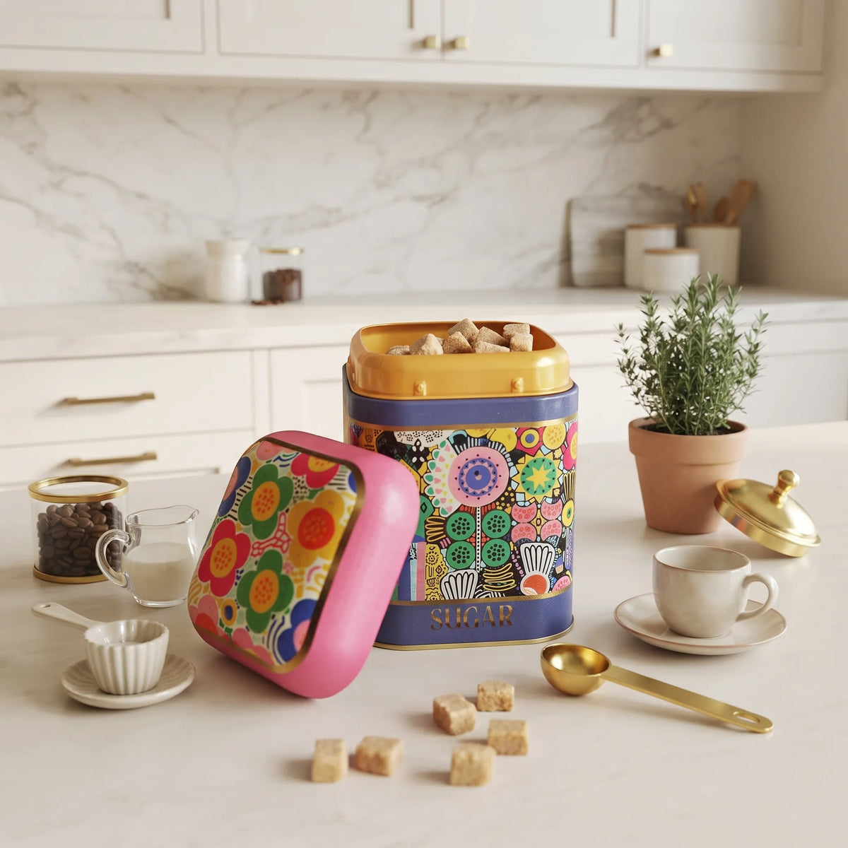 Maria Roma Sunflower Square Metal Sugar Storage Tin, 1.4 L