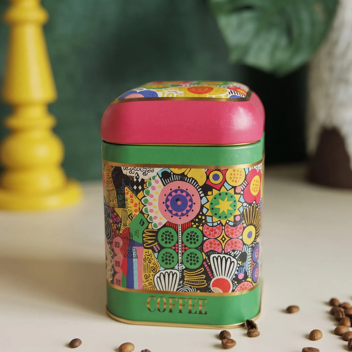 Maria Roma Sunflower Square Metal Coffee Storage Tin, 1.4 L