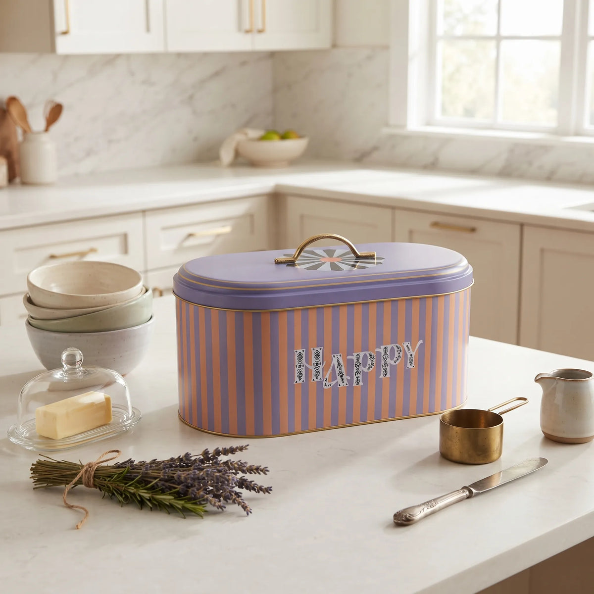 Maria Roma Golden March Metal Bread Box, 7 L