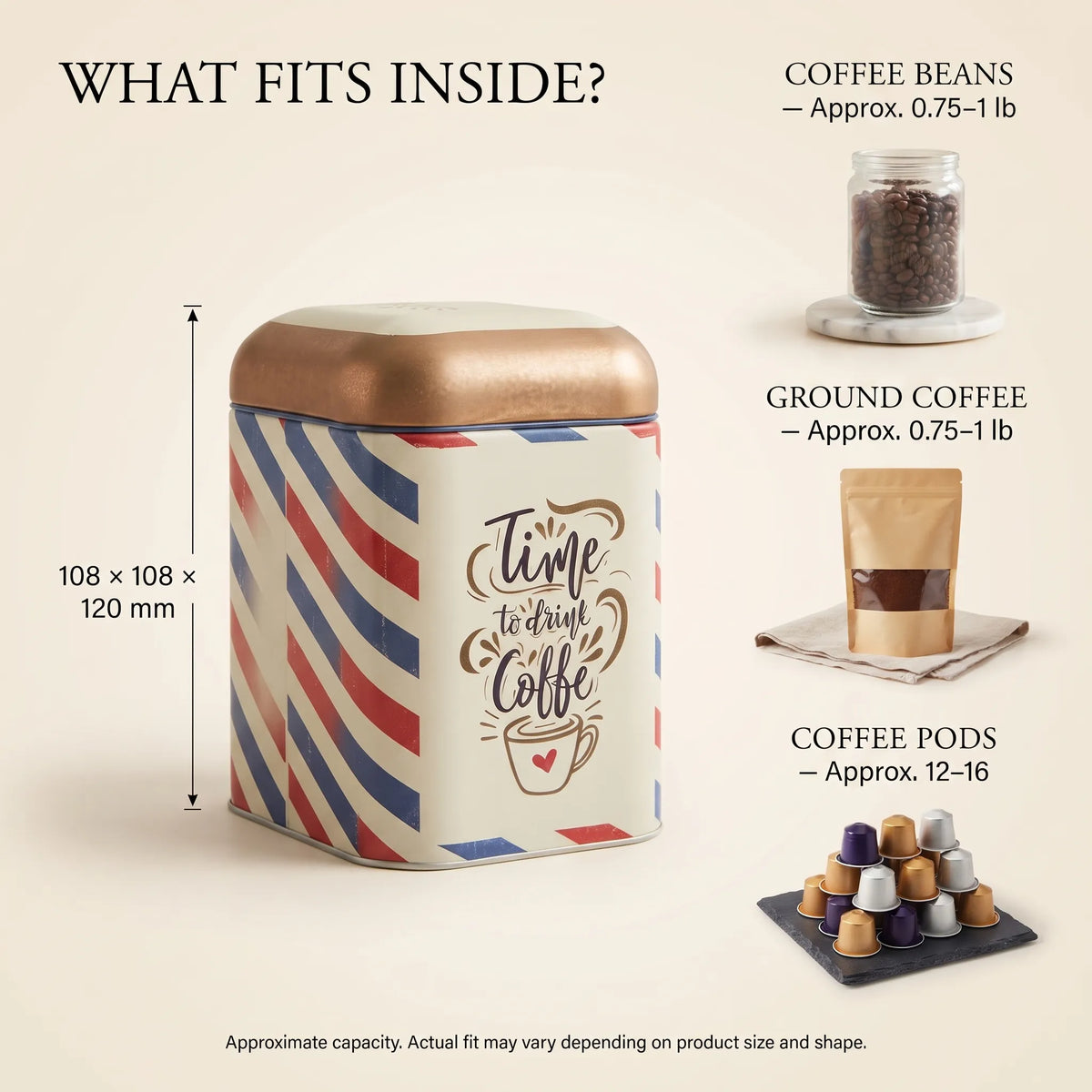 Maria Roma Post Square Metal Coffee Storage Tin, 1.4 L