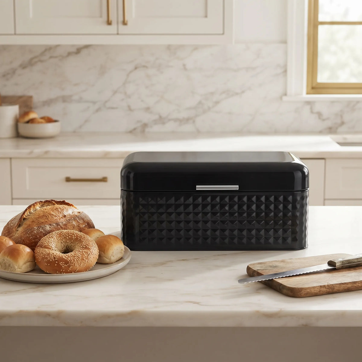 Maria Roma Black Prism Metal Bread Box, 11.8 L