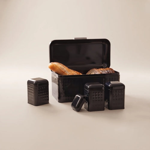 Maria Roma Black Prism Metal Bread Box and Canister Set of 4
